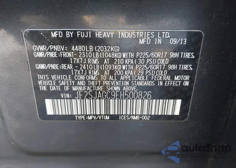 2014 Subaru Forester 2.5I Premium z USA, uszkodzony, nr VIN JF2SJAGC9EH500826